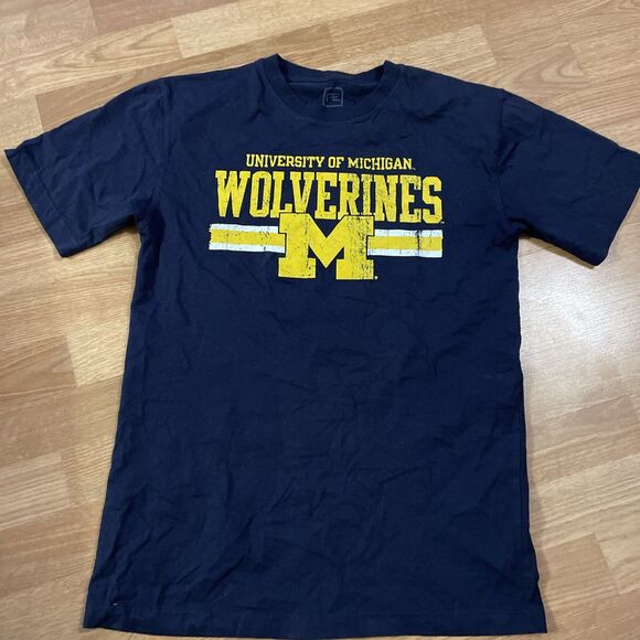 Distressed University Of Michigan Wolverines Football Shirt Size M Blue Vintage - Picture 2 of 6